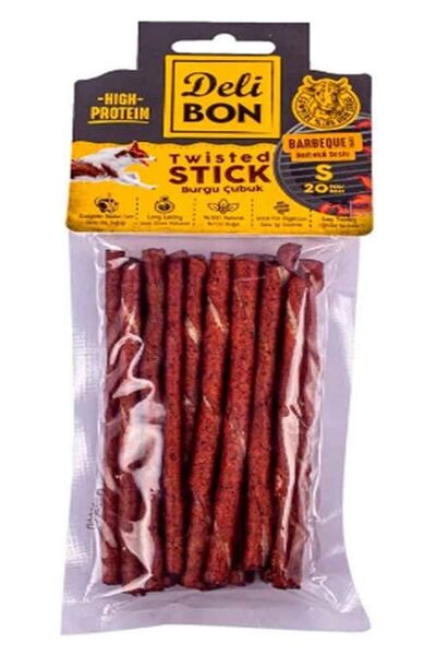 Delibon Deri Burgu Çubuk Kemik Köpek Ödülü İnce Boy Barbekü 20'li