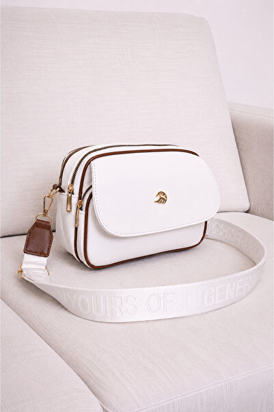 MILANOFOX Women's Leather White-Tan Cover 3-Compartment Crossbody Shoulder Ba...