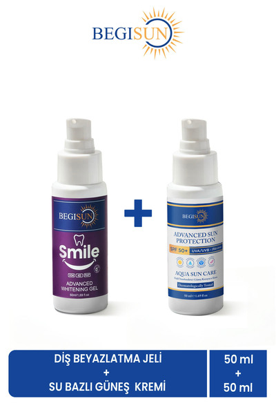 BEGISUN Diş Beyazlatma Jeli 50 ml + SPF 50+ Su Bazlı Güneş Kremi 50 ml Avanta...
