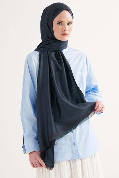 carell Nia Jacquard Silk Shawl Midnight Blue