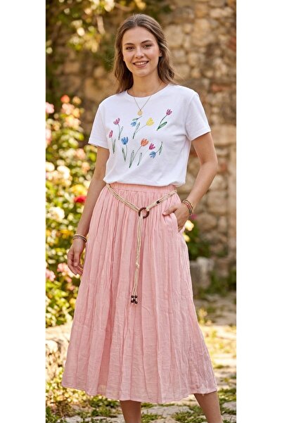 PAZEN MODA Robin Pink Belted Detail Lined Witch Skirt