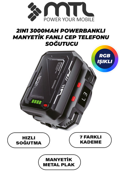 MTL Bataryalı Telefon Tablet Soğutucu Fan | Magsafe Uyumlu, RGB, 7 Kademeli, ...