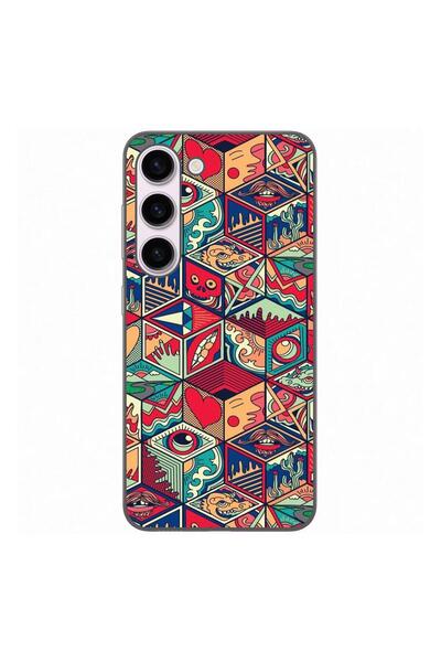 OEM Калъф, съвместим със Samsung Galaxy S23, със силиконов гел TPU, с геометр...