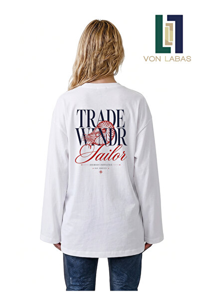 Grafftee Clothing Tricou alb cu mânecă lungă, supradimensionat, cu mânecă lar...