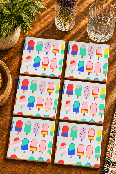 JHAAR Ice Cream Modern Design Set of 6 Coasters - Uv Printing Mdf - 10X10 cm