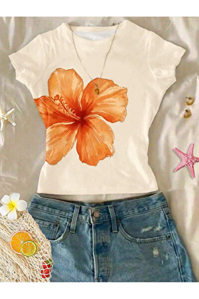 Grafftee Clothing تي شيرت نسائي مطبوع عليه زهور