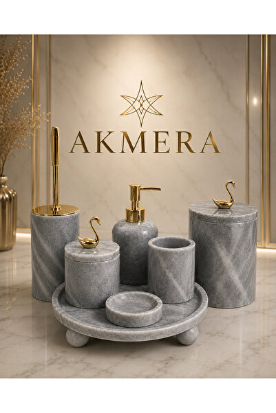Akmera Home Lüks Gri Mermer Top Ayaklı 7 Parça Banyo Seti ⭐