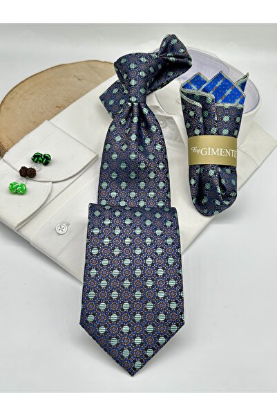 Gutiero Turquoise Patterned Classic Tie with Handkerchief