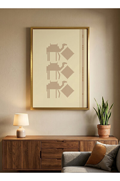 LOWHA Canvas Wall Art on Wooden Frame Depicting Camels with Gold Floating Fra...