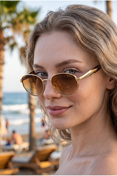 MONAL Pery Kahve Sunglasses Oval Gold Frame Brown Organic Glass 50 Ekartman