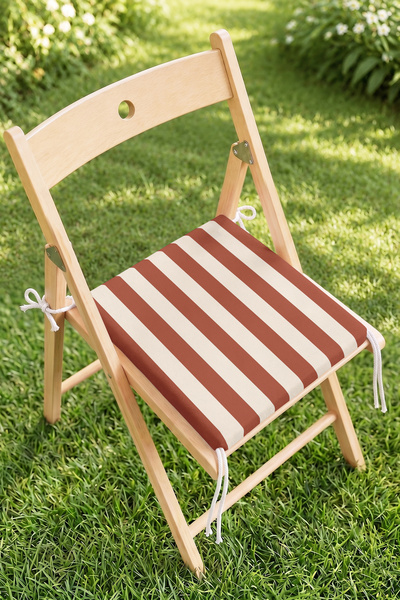 Home Kahverengi ve Krem Çizgili Fermuarlı Sandalye Minderi - Retro Bahçe Sand...