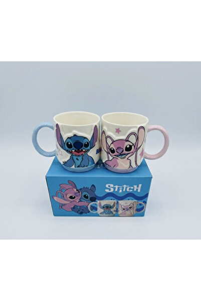 Mihristore Stitch 2'li Kabartmalı Kupa Bardak Sevgiliye Hediye Çift Kupa