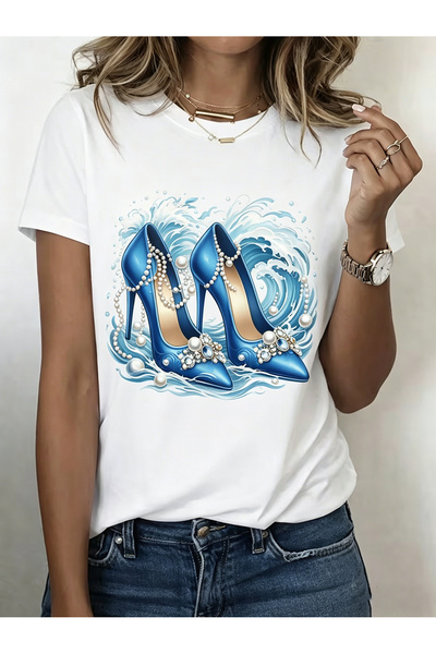 212Wear بلوزة نسائية كلاسيكية بأكمام قصيرة وياقة دائرية، قابلة للغسل في الغسا...