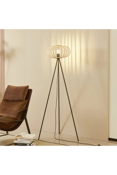 Lindby Lampadar Lielle, bambus/metal, negru/natur, 40 x 68, 4 x 151, 2 cm