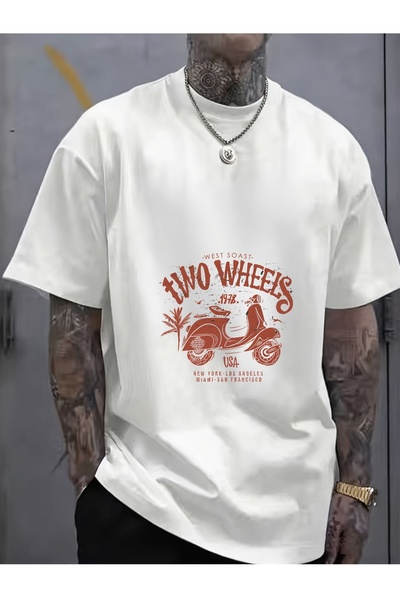 LİNA06 180g Soft Cotton T - Shirt with Trendy Motorcycle Graphic Perfect Fath...