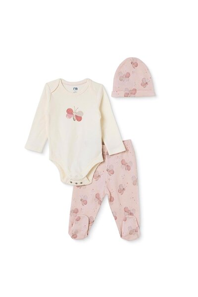 MOTHERCARE Kız Bebek Body-Alt-Şapka Kalp Baskılı Çıtçıtlı Bisiklet Yaka Long ...