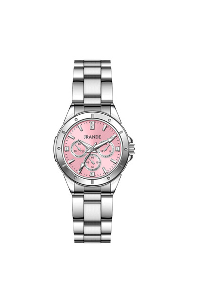 JLANDA Pink Dial Stainless Steel Women Watch, Rhinestone Chronograph Ladies W...