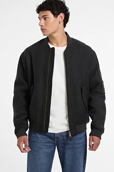 Guess Jeans Erkek Yün Karışımlı Bomber Ceket M5BL1BW1482