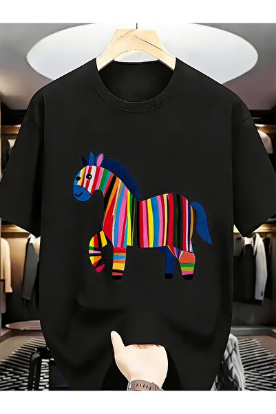 BASEPULSE Vibrant Rainbow Striped Horse Funny Unique Men Spring Summer Tees P...