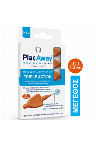 Plac Away Μεσοδόντια Βουρτσάκια Triple Action 0.45mm ISO 1, Πορτοκαλί, 6τεμ