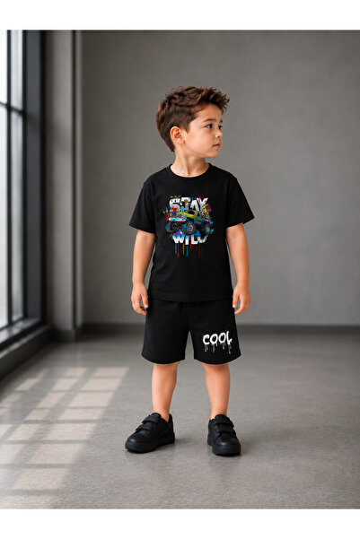 Eşofmancım Boy's Summer Sweat-Proof Combed Cotton Suit with Shorts