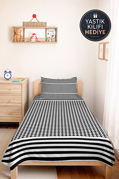 Evimde Bambaşka Black Houndstooth Geometric Teen Room Single Pique Set - Mode...