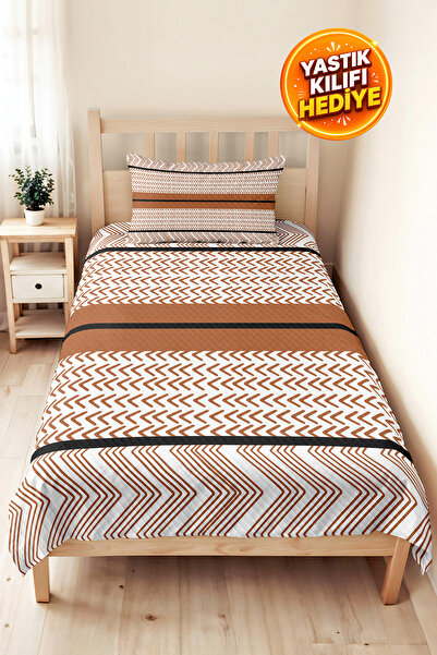 Evimde Bambaşka Brown Geometric Modern Young Room Single Pique Set-Black 160X...