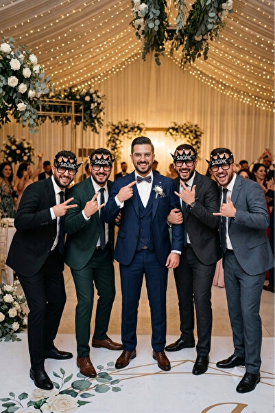 Atlas Lab Sağdıç Gözlüğü Siyah Düğün Damat Arkadaşı Parti Fotoğraf Aksesuarı 1Adet