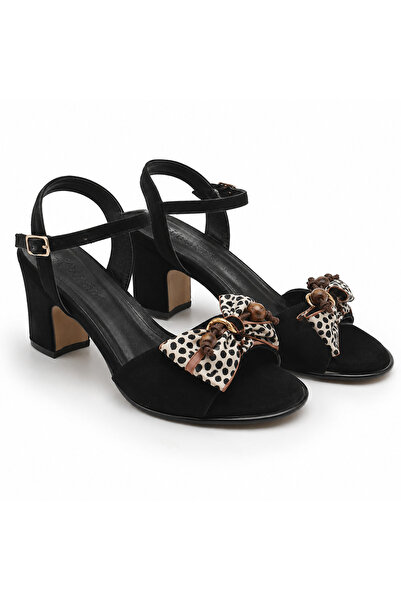 PATRON SHOES Women's Suede Look Bow Detailed Thick Heeled Ankle Strap Evening...