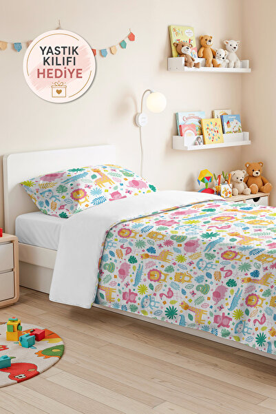 Evimde Bambaşka Safari Animal Pastel Kids Pique Set - Tropical Pink Mint Baby...