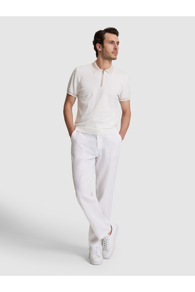 Cacharel White Loose Fit 100% Linen Canvas Trousers 50324507-Vr013