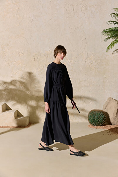 Aker Black Modal Dress with Gathered Detail