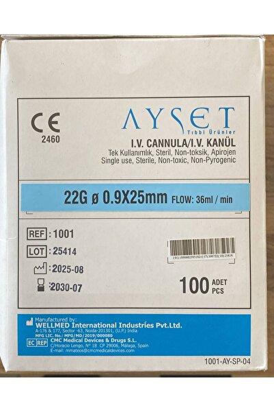 Ayset MAVİ İNTRAKET(ANJIOKAT-BRANUL) STERİL PAKET (100 ADET)(22 G-0,9*25 MM ,...