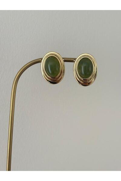 FASHION Special Design Green Stone Oval Gold Color Earrings