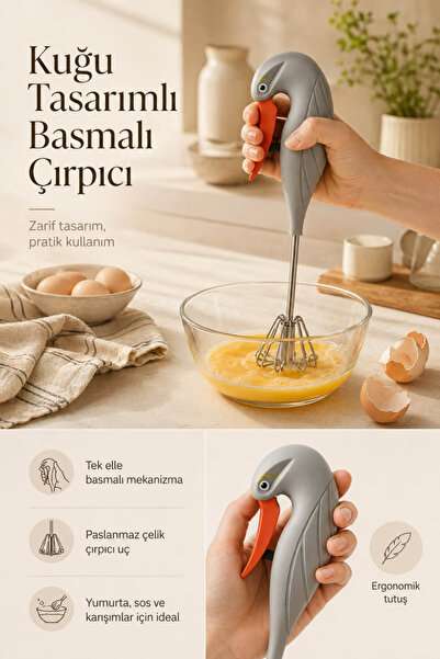 Anadolu Saray Kuğu Tasarımlı Basmalı Çırpıcı Paslanmaz Çelik El Mikseri Yumur...