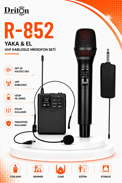 DRİTON R-852 KABLOSUZ JACKLI TELSİZ ÇİFT EL - YAKA MİKROFON
