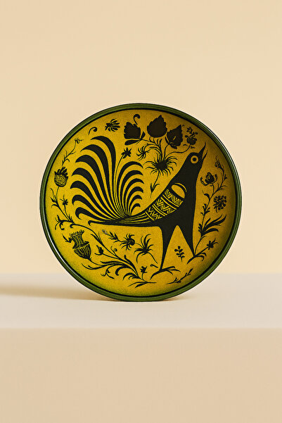 Paşabahçe Selçuklu Rooster Patterned Yellow Plate, 1 Piece