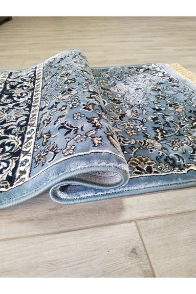 AL HARAMAIN SOUVENIR 001_Blue-14 mm /2200 Gr Soft, Densely Woven Medi̇ne-İ Munevvere Prayer Mat Model
