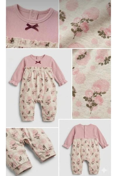AYKİDSCLUP Baby Girl Floral Patterned Jumpsuit – Long Sleeve Jumpsuit with Muslin Bottom & Knit Top Detail-5162