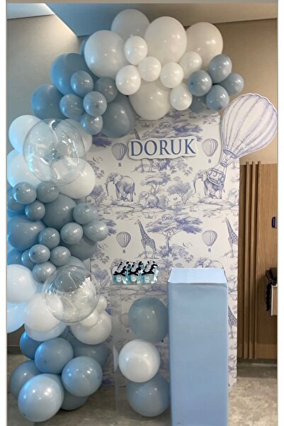 Çemrek Süs Parti Storm Blue White Balloon Chain Set of 100