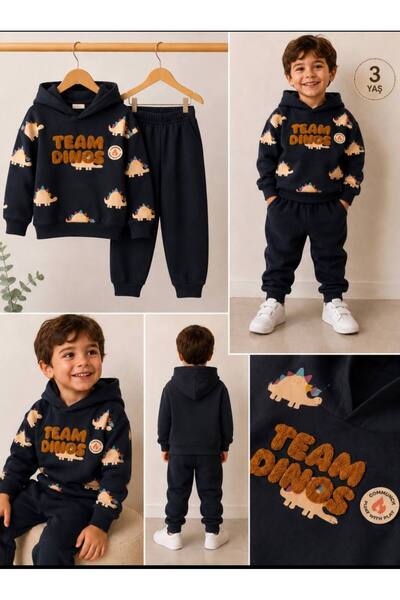 Milanlı Kids Boy's Hooded 3 Thread Count Non-Stretch Top and Bottom Set