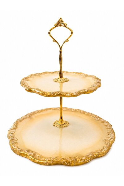 MK Creations Golden Luxe 2-Tier Resin Dessert Stand – Handmade Elegance