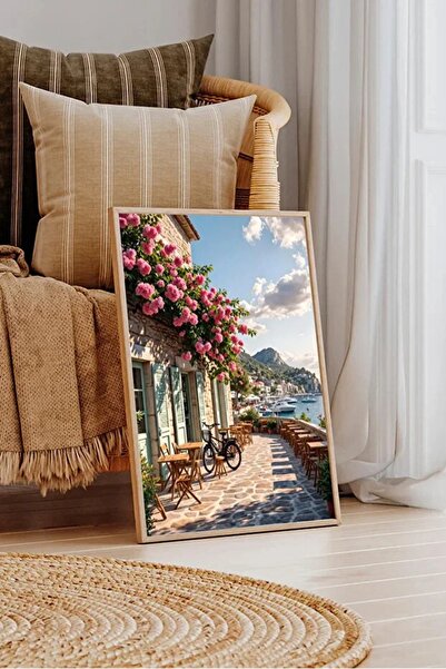 AR AJANS KANVAS TABLO Cafe Facing the Sea Mediterranean Breeze Decorative Fra...