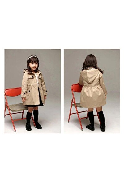 Sy Store Girl's Beige Hooded Trench Coat - Seasonal Stylish Jacket