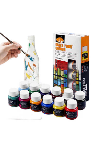 Alayjah 12-Color Glass Paint Set, Non-Toxic Pigments for Wall/Glass Art, Safe...