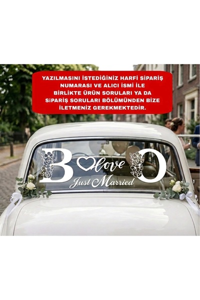 Handmade Gelin Arabası Cam Yazısı Seti - 2 Harf + Love + Just Married Çift Ta...