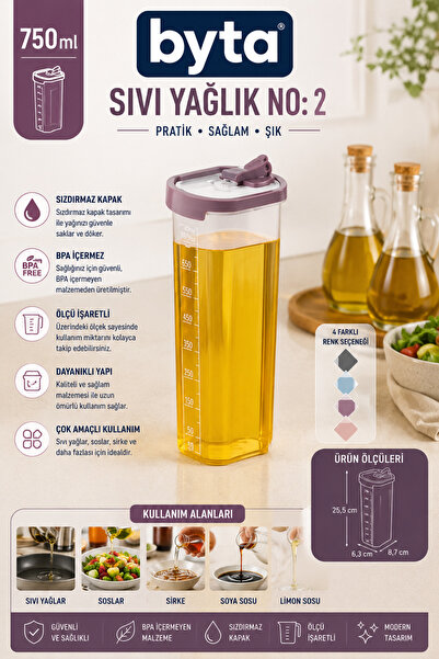 BYTA 750ml Oil Bottle with Scale Liquid Oil Dispenser Leakproof Cap Oil Stora...