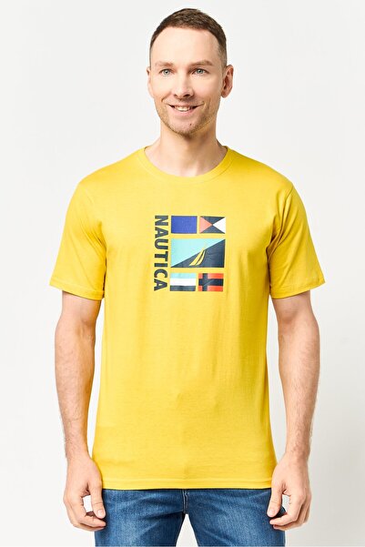 Nautica Men Crew Neck Short Sleeves Graphic Print T-Shirt, Yellow