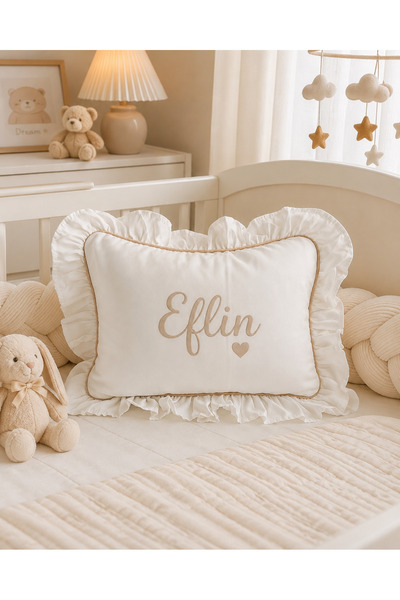 Emsera Atelier Kişiye Özel İsimli Pamuk Saten Biyeli Bebek Yastığı ve Kılıfı ...