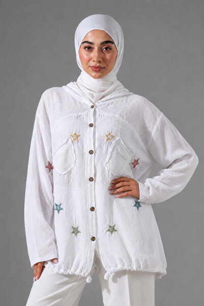 Pure Class Linen-Washed Star Embroidered Shirt Jacket